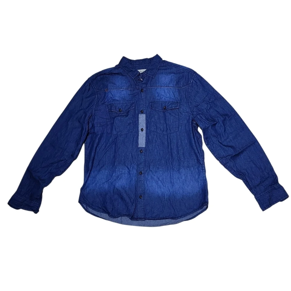 Casual Blue Button Down Shirt with Textured Cotton